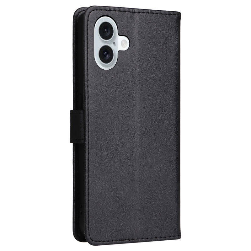 For iPhone 16 Plus Solid Color Wallet Magnetic Kickstand Case