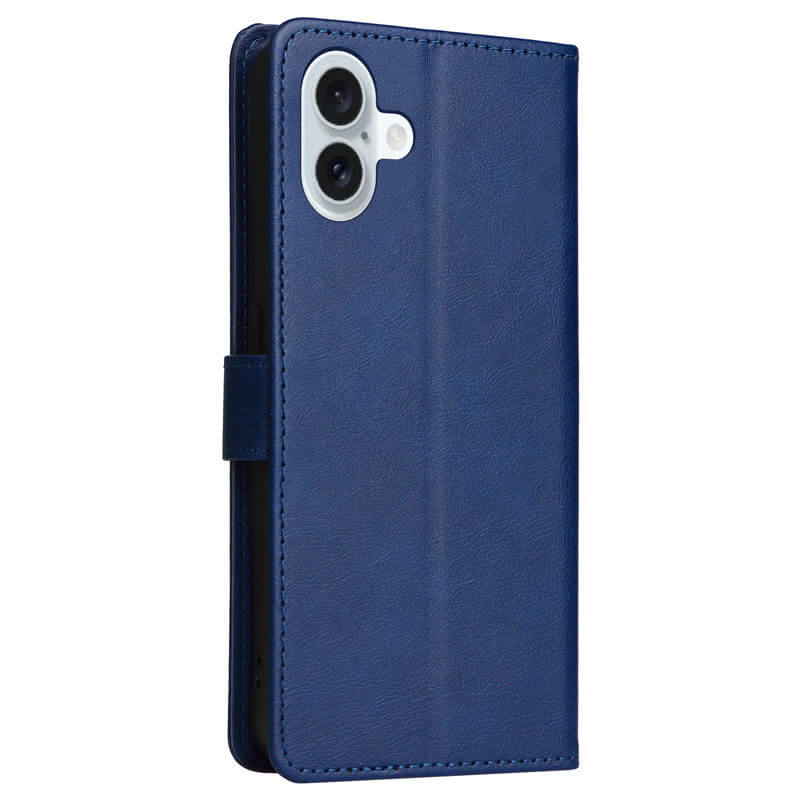 For iPhone 16 Plus Solid Color Wallet Magnetic Kickstand Case