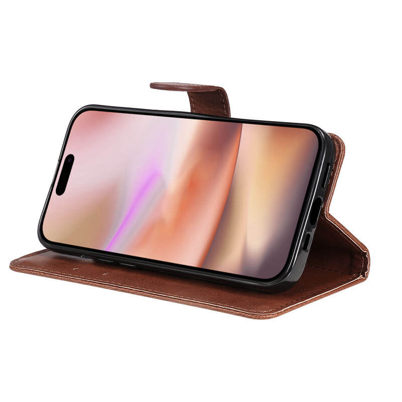 For iPhone 16 Plus Solid Color Wallet Magnetic Kickstand Case