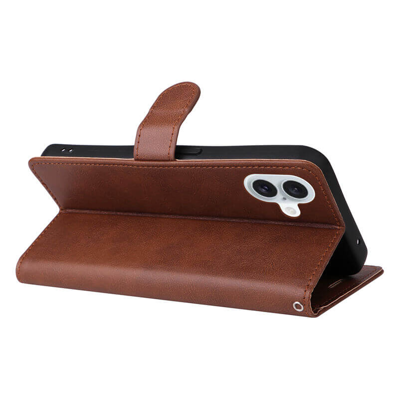 For iPhone 16 Plus Solid Color Wallet Magnetic Kickstand Case