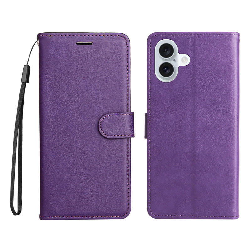 For iPhone 16 Plus Solid Color Wallet Magnetic Kickstand Case