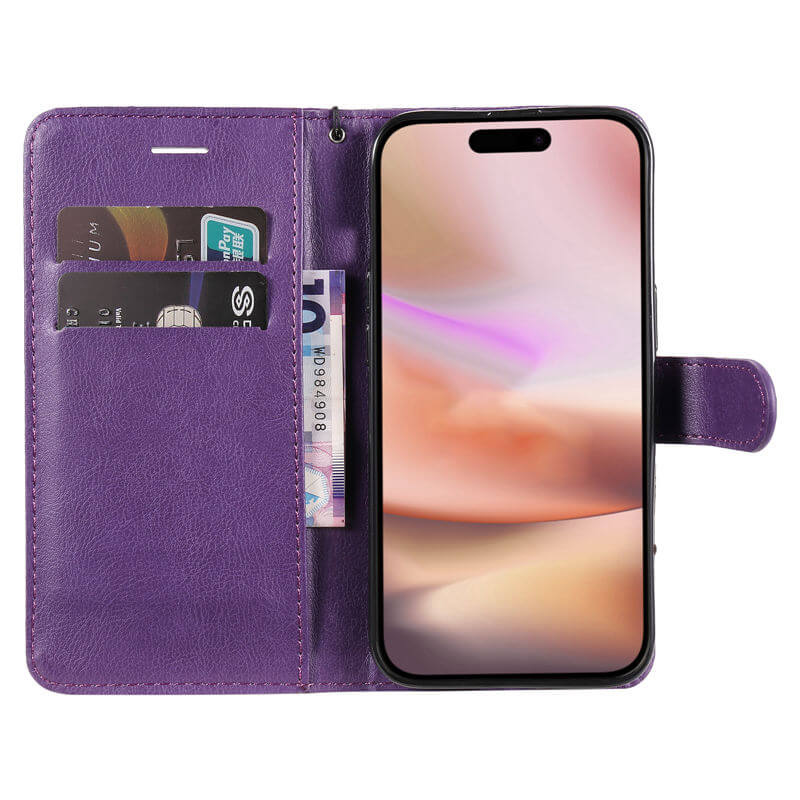 For iPhone 16 Plus Solid Color Wallet Magnetic Kickstand Case