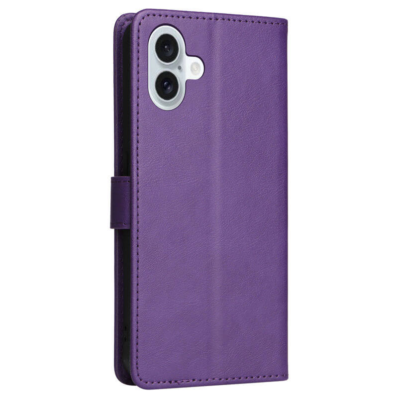 For iPhone 16 Plus Solid Color Wallet Magnetic Kickstand Case