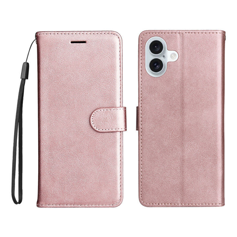 For iPhone 16 Plus Solid Color Wallet Magnetic Kickstand Case