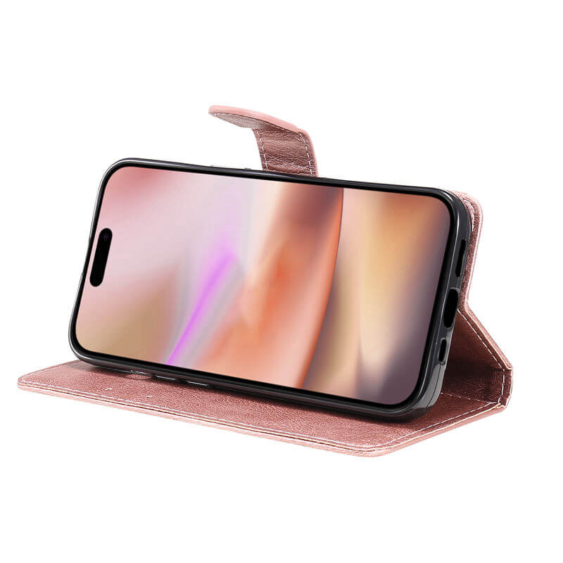 For iPhone 16 Plus Solid Color Wallet Magnetic Kickstand Case