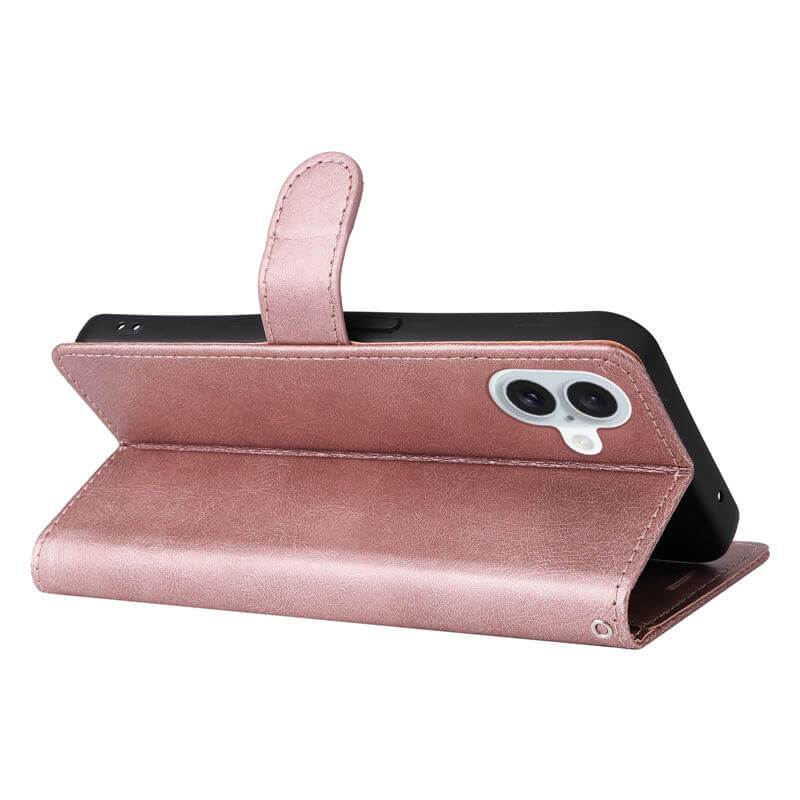 For iPhone 16 Plus Solid Color Wallet Magnetic Kickstand Case