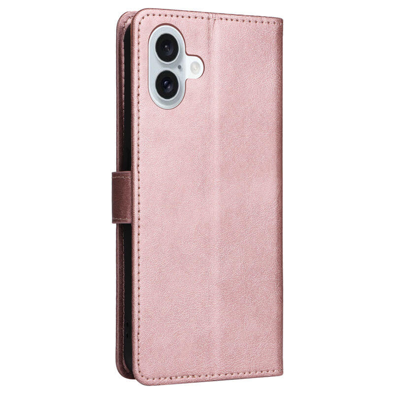 For iPhone 16 Plus Solid Color Wallet Magnetic Kickstand Case