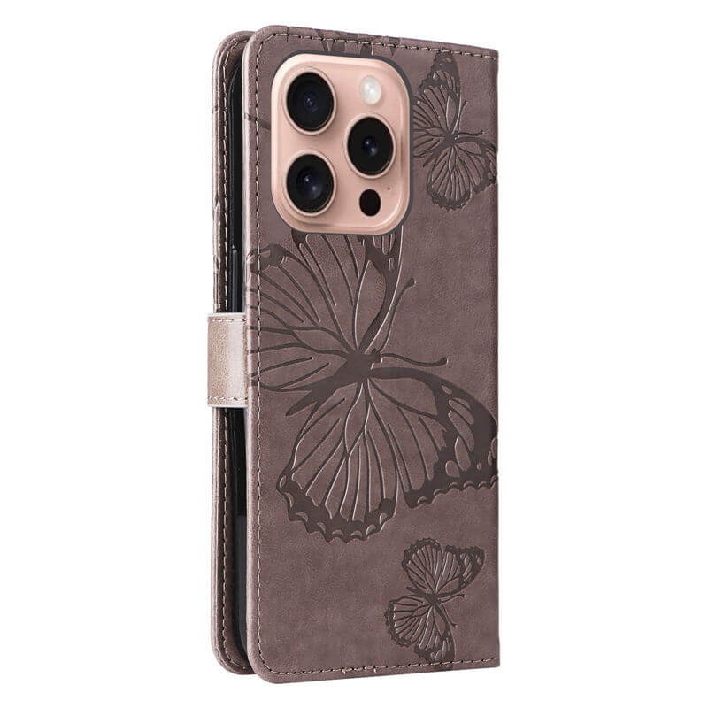 For iPhone 16 Pro Butterfly Embossed Wallet Magnetic Case