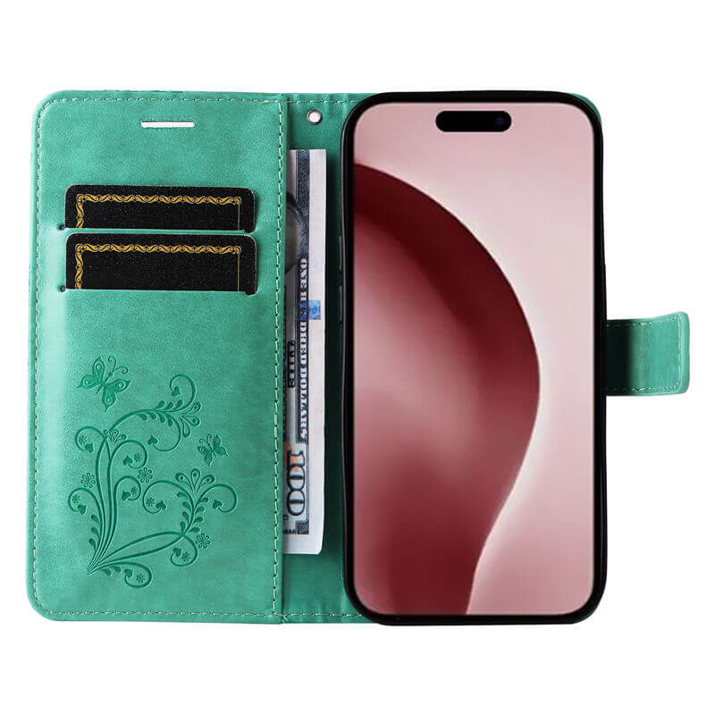 For iPhone 16 Pro Butterfly Embossed Wallet Magnetic Case