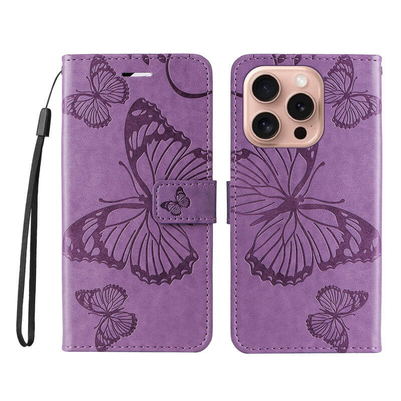 For iPhone 16 Pro Butterfly Embossed Wallet Magnetic Case