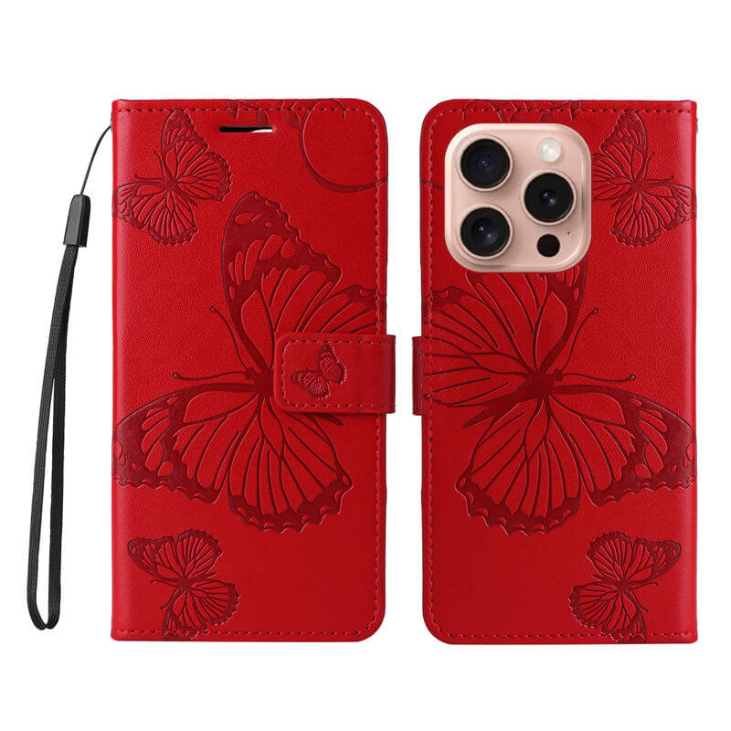 For iPhone 16 Pro Butterfly Embossed Wallet Magnetic Case