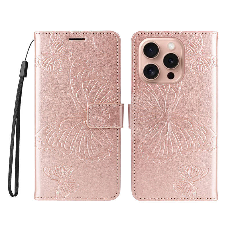 For iPhone 16 Pro Butterfly Embossed Wallet Magnetic Case