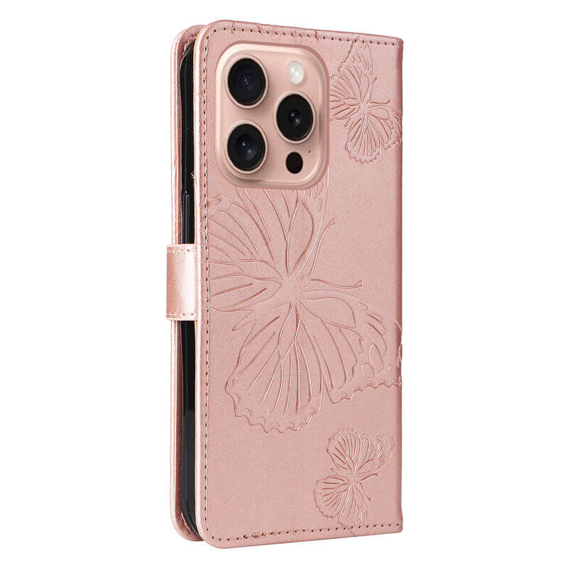 For iPhone 16 Pro Butterfly Embossed Wallet Magnetic Case