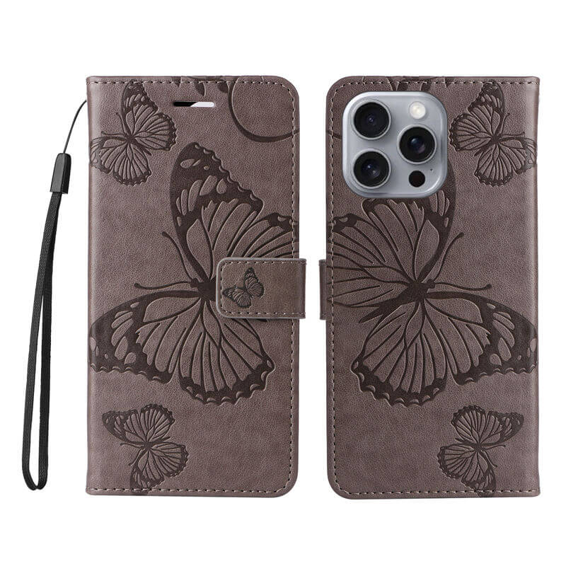 For iPhone 16 Pro Max Butterfly Embossed Wallet Magnetic Case