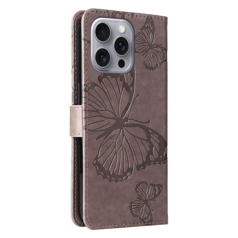 For iPhone 16 Pro Max Butterfly Embossed Wallet Magnetic Case