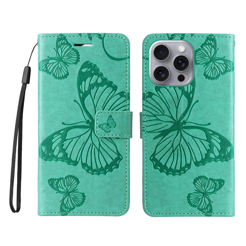 For iPhone 16 Pro Max Butterfly Embossed Wallet Magnetic Case