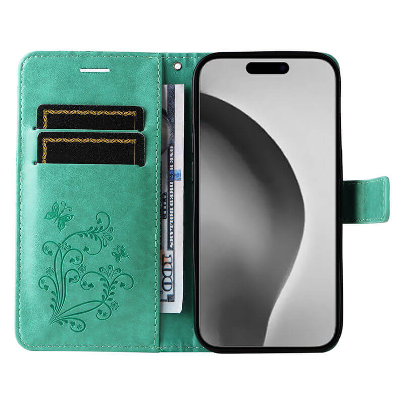 For iPhone 16 Pro Max Butterfly Embossed Wallet Magnetic Case