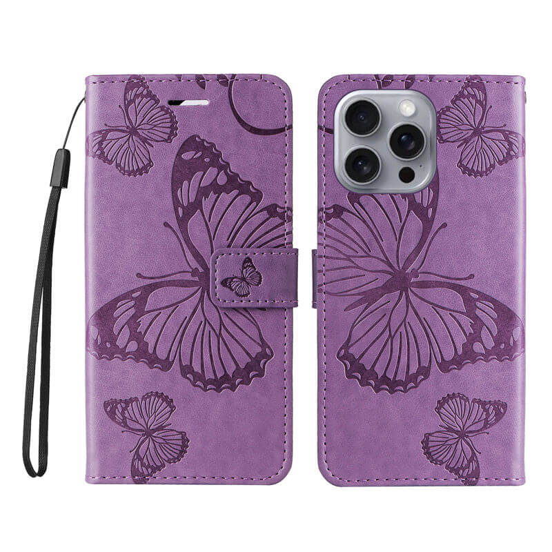 For iPhone 16 Pro Max Butterfly Embossed Wallet Magnetic Case