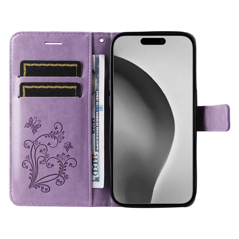 For iPhone 16 Pro Max Butterfly Embossed Wallet Magnetic Case