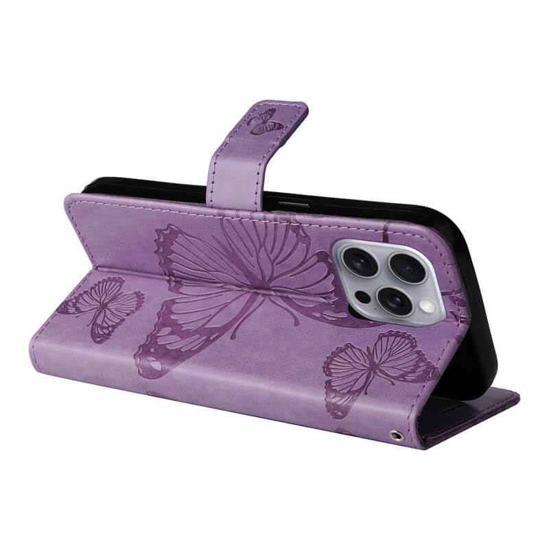 For iPhone 16 Pro Max Butterfly Embossed Wallet Magnetic Case