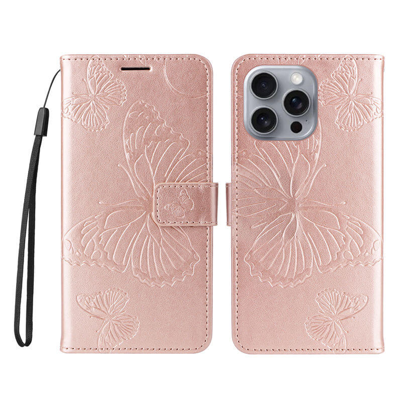 For iPhone 16 Pro Max Butterfly Embossed Wallet Magnetic Case