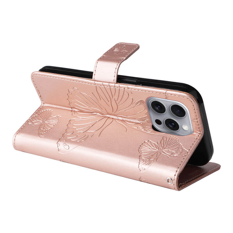 For iPhone 16 Pro Max Butterfly Embossed Wallet Magnetic Case