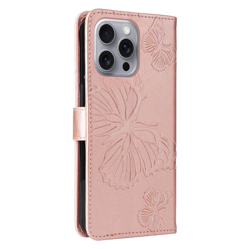 For iPhone 16 Pro Max Butterfly Embossed Wallet Magnetic Case