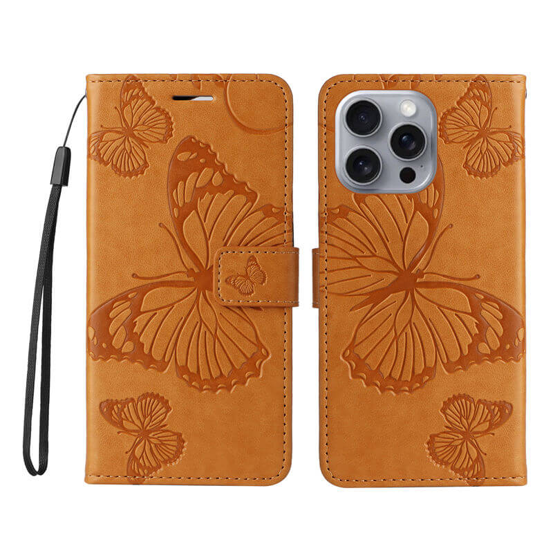 For iPhone 16 Pro Max Butterfly Embossed Wallet Magnetic Case