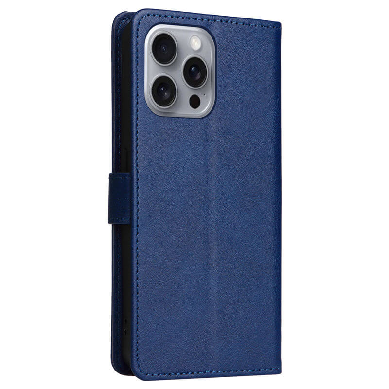 For iPhone 16 Pro Max Solid Color Wallet Magnetic Kickstand Case