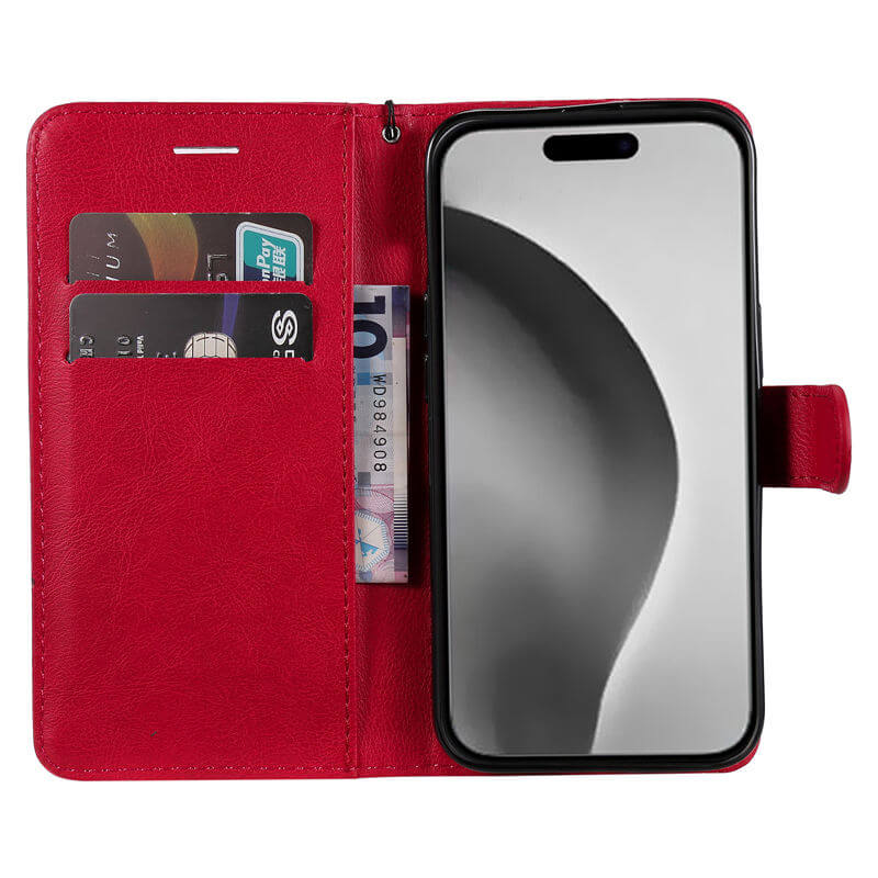 For iPhone 16 Pro Max Solid Color Wallet Magnetic Kickstand Case