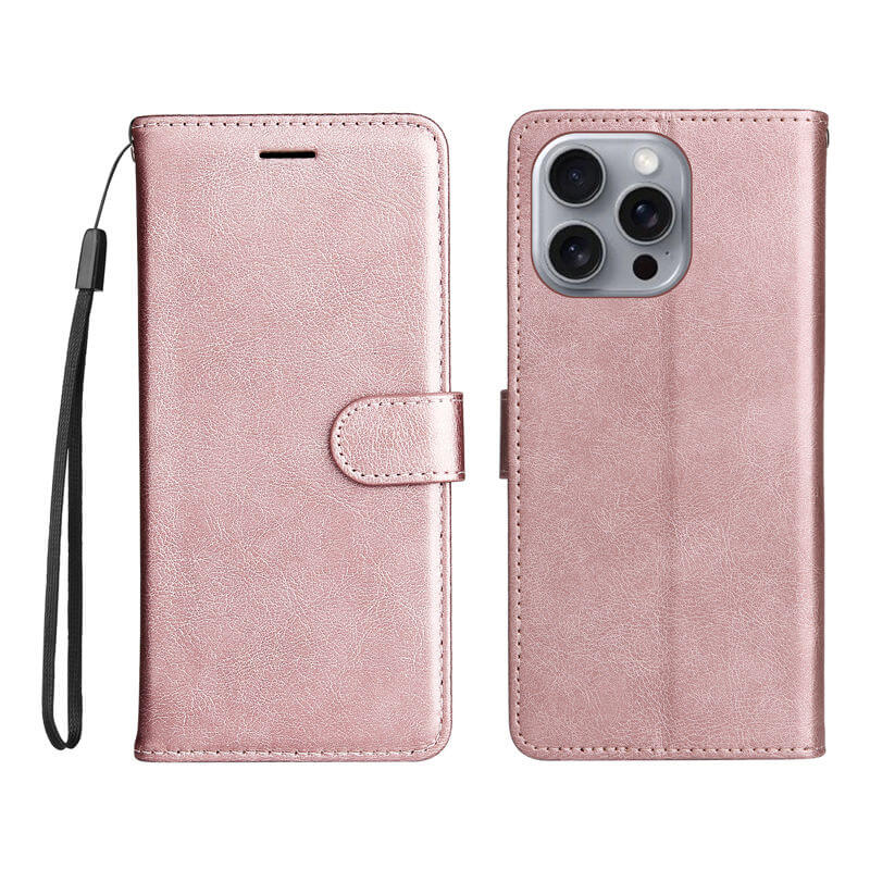 For iPhone 16 Pro Max Solid Color Wallet Magnetic Kickstand Case