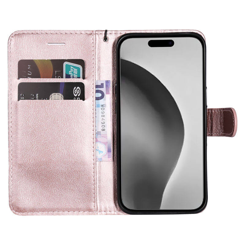 For iPhone 16 Pro Max Solid Color Wallet Magnetic Kickstand Case