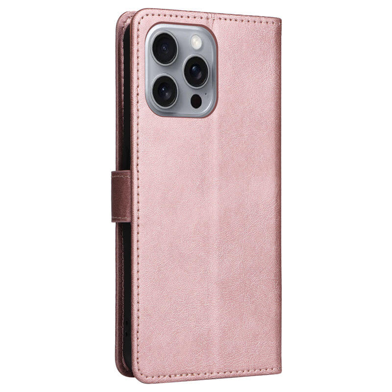 For iPhone 16 Pro Max Solid Color Wallet Magnetic Kickstand Case