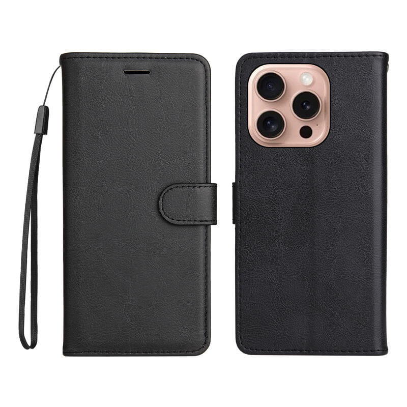 For iPhone 16 Pro Solid Color Wallet Magnetic Kickstand Case