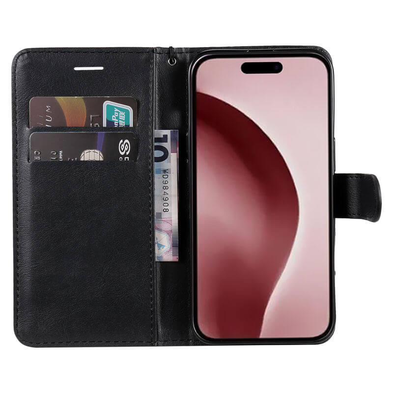 For iPhone 16 Pro Solid Color Wallet Magnetic Kickstand Case