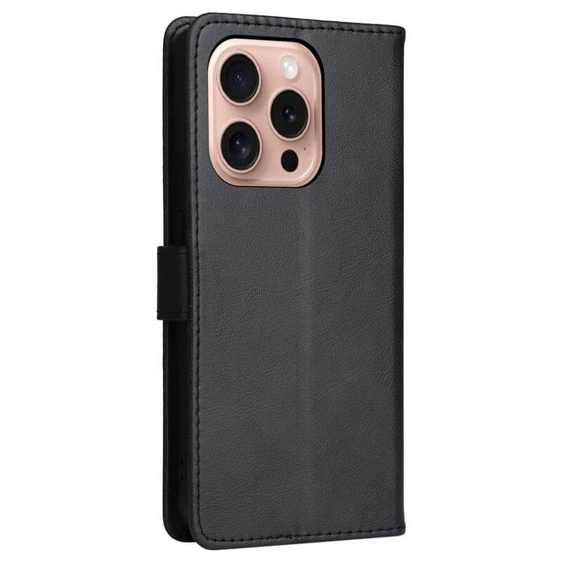 For iPhone 16 Pro Solid Color Wallet Magnetic Kickstand Case