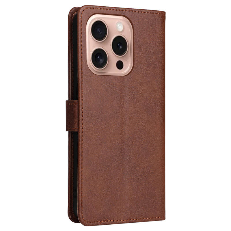 For iPhone 16 Pro Solid Color Wallet Magnetic Kickstand Case