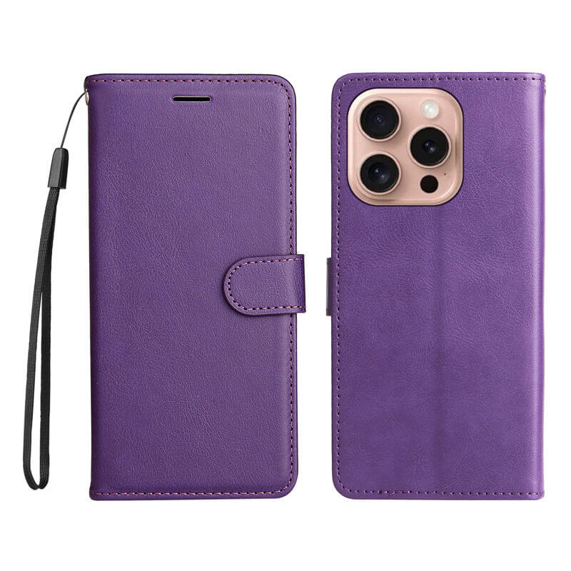 For iPhone 16 Pro Solid Color Wallet Magnetic Kickstand Case