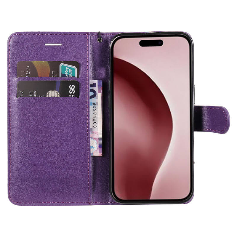 For iPhone 16 Pro Solid Color Wallet Magnetic Kickstand Case