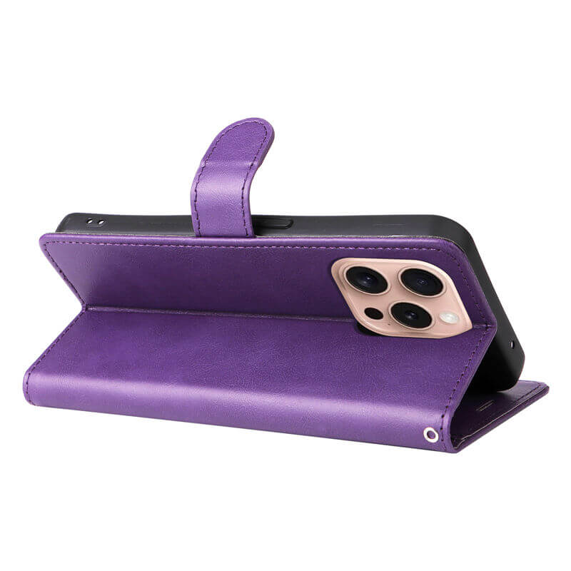 For iPhone 16 Pro Solid Color Wallet Magnetic Kickstand Case