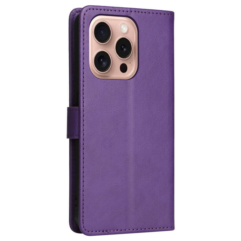 For iPhone 16 Pro Solid Color Wallet Magnetic Kickstand Case