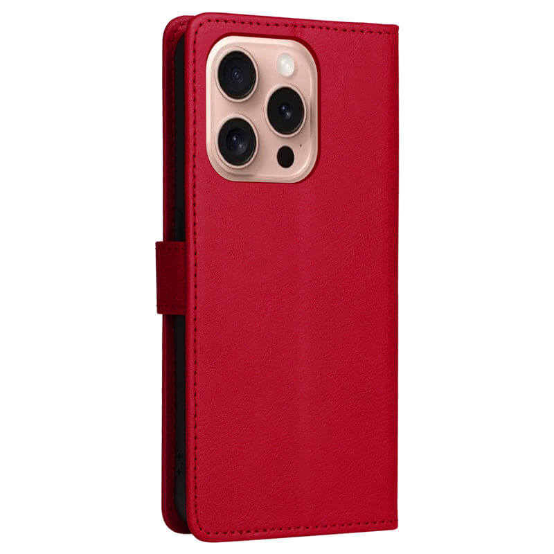 For iPhone 16 Pro Solid Color Wallet Magnetic Kickstand Case