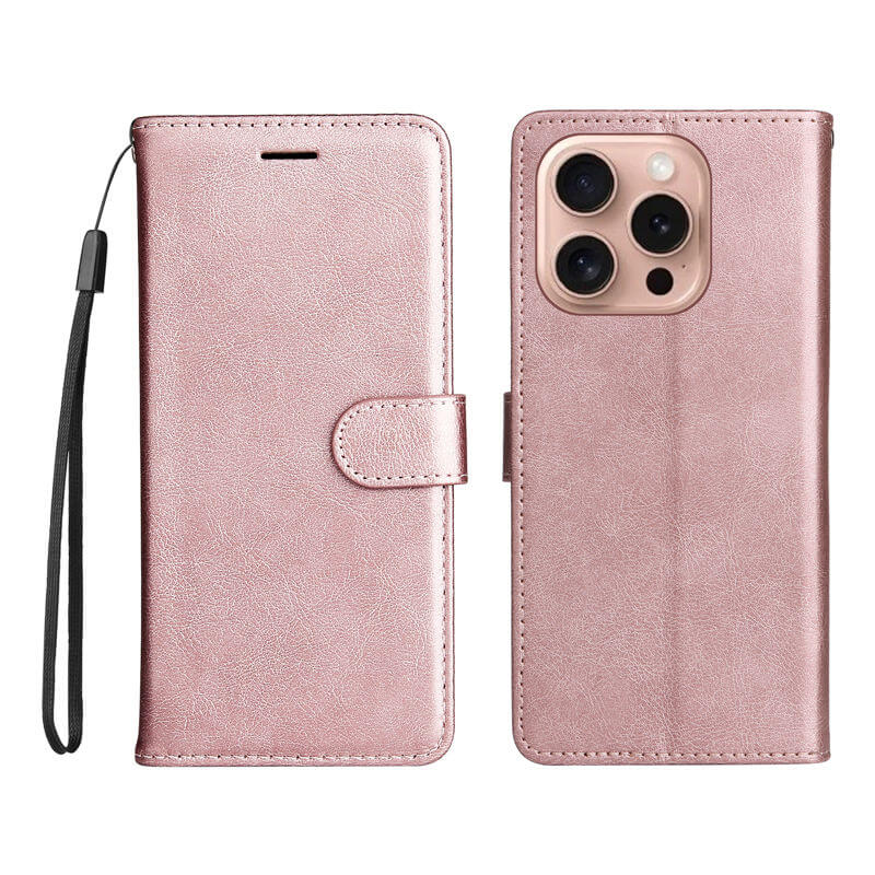 For iPhone 16 Pro Solid Color Wallet Magnetic Kickstand Case