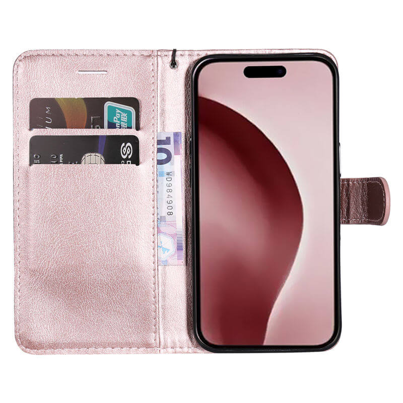 For iPhone 16 Pro Solid Color Wallet Magnetic Kickstand Case