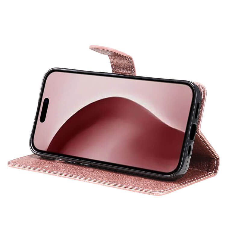 For iPhone 16 Pro Solid Color Wallet Magnetic Kickstand Case