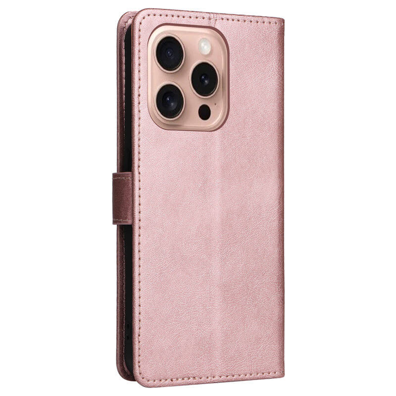 For iPhone 16 Pro Solid Color Wallet Magnetic Kickstand Case