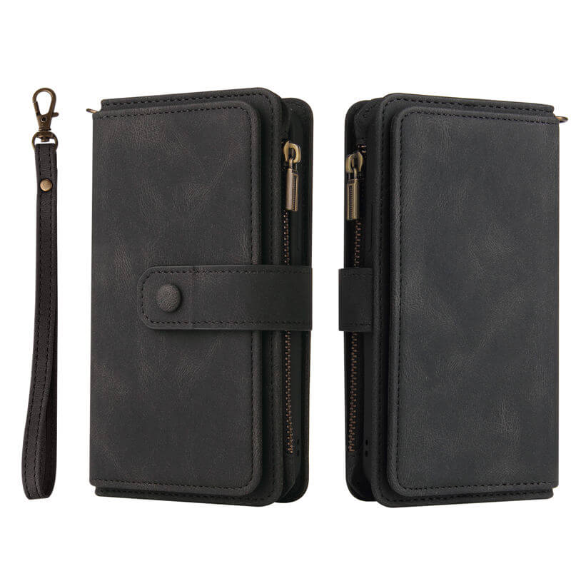 For Samsung Galaxy S24 FE Wallet 15 Card Slots Leather Case with Wrist Strap