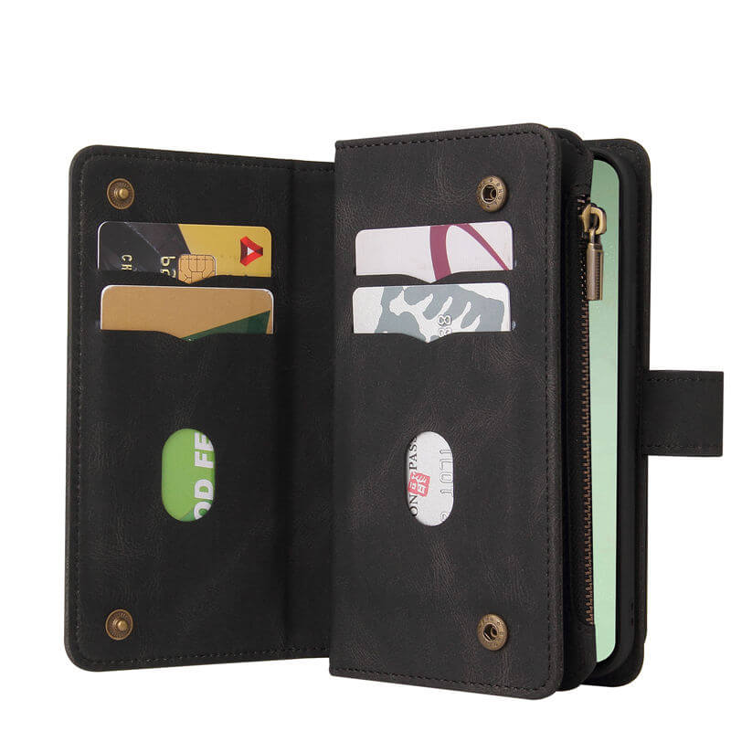 For Samsung Galaxy S24 FE Wallet 15 Card Slots Leather Case with Wrist Strap