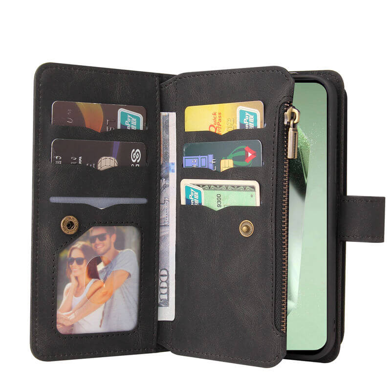 For Samsung Galaxy S24 FE Wallet 15 Card Slots Leather Case with Wrist Strap