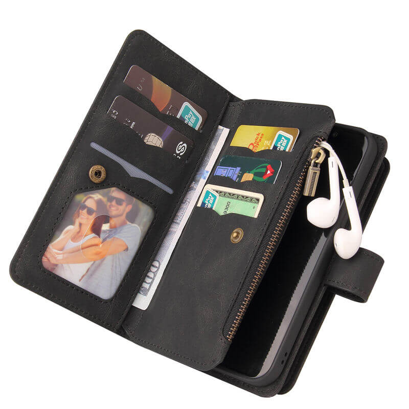 For Samsung Galaxy S24 FE Wallet 15 Card Slots Leather Case with Wrist Strap